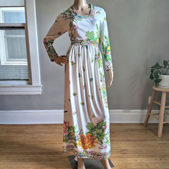Vintage 70s Maurice Floral Maxi Length Dress Hippie Gown Signature Size M - Picture 2 of 16